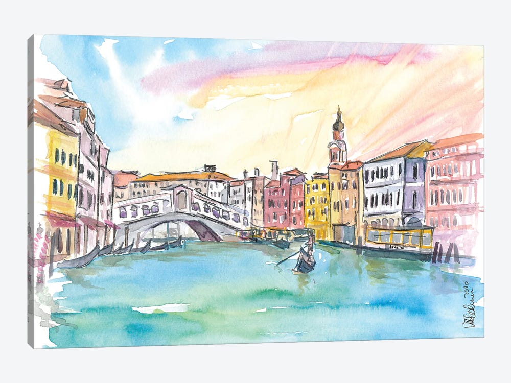 Venice Rialto And Grand Canal At Sunset by Markus & Martina Bleichner 1-piece Canvas Art Print