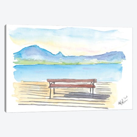 Full Tranquility With The Zen Bench On The Lake With Mountains Canvas Print #MMB308} by Markus & Martina Bleichner Canvas Artwork