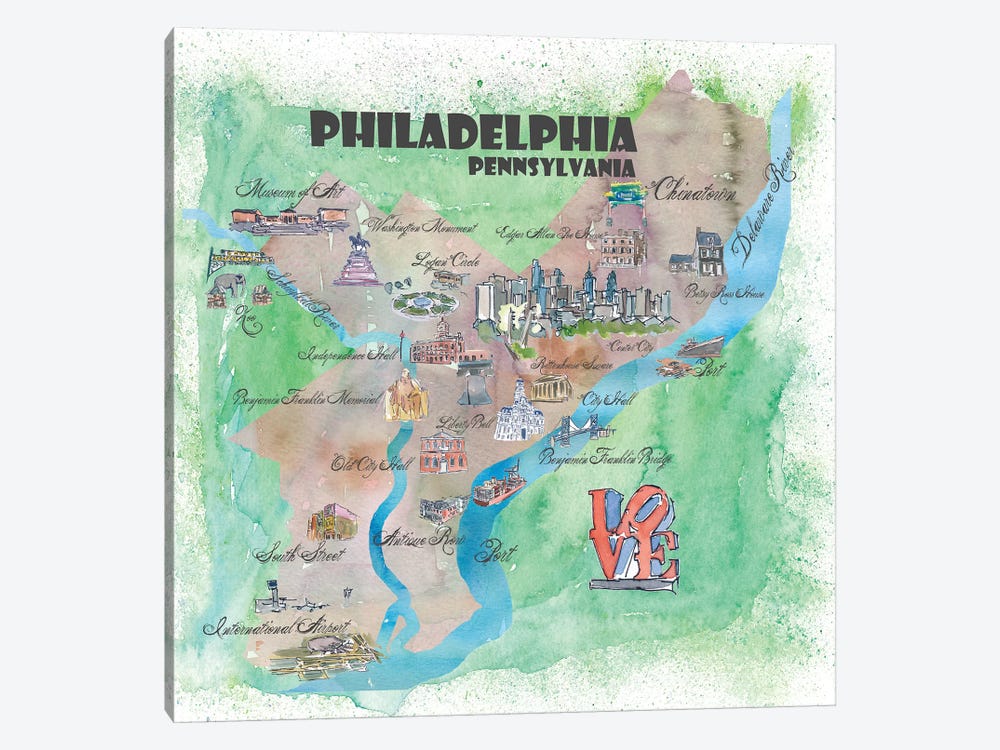 Philadelphia, Pennsylvania Travel Poster by Markus & Martina Bleichner 1-piece Canvas Art