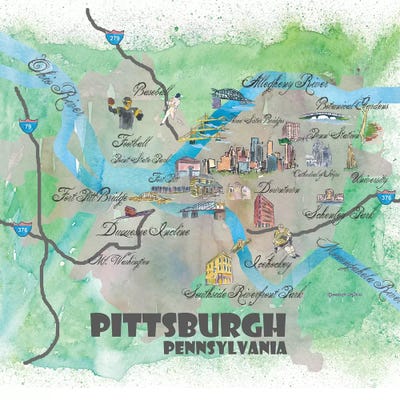 Pittsburgh, Pennsylvania Travel Poster by Markus & Martina Bleichner framed wall art