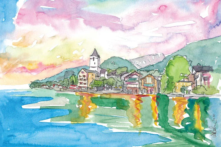 St Wolfgang Lake And Famous Waterfront With Mountain View In Austria by Markus & Martina Bleichner wall art