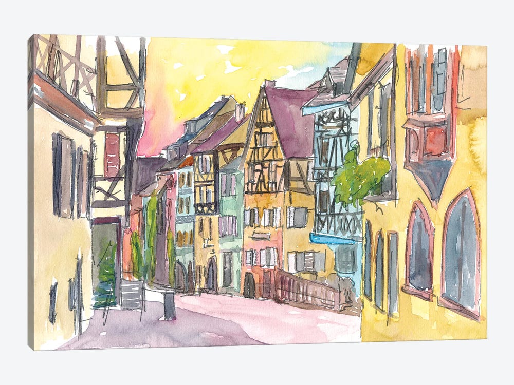 Pure Romantic In Historical Riquewihr France Old Town Street Scene by Markus & Martina Bleichner 1-piece Canvas Print