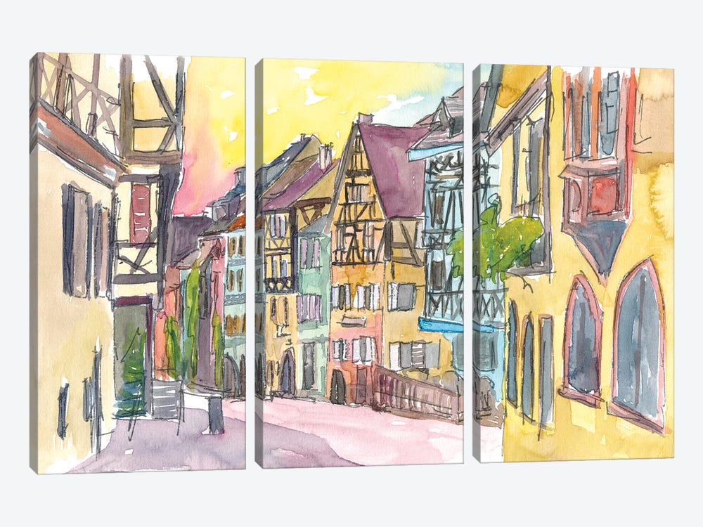 Pure Romantic In Historical Riquewihr France Old Town Street Scene by Markus & Martina Bleichner 3-piece Art Print