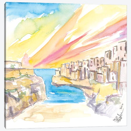 Polignano Wonderful Morning In Southern Italy Canvas Print #MMB315} by Markus & Martina Bleichner Canvas Wall Art
