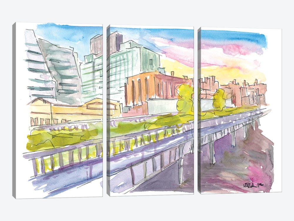 Highline Park New York City Walk by Markus & Martina Bleichner 3-piece Canvas Art