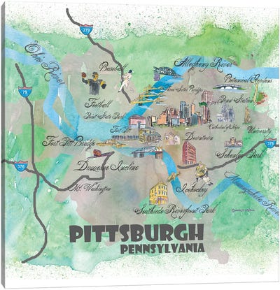 Pittsburgh, Pennsylvania Travel Poster Canvas Art Print - Pennsylvania Art