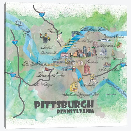 Pittsburgh, Pennsylvania Travel Poster Canvas Print #MMB31} by Markus & Martina Bleichner Canvas Wall Art