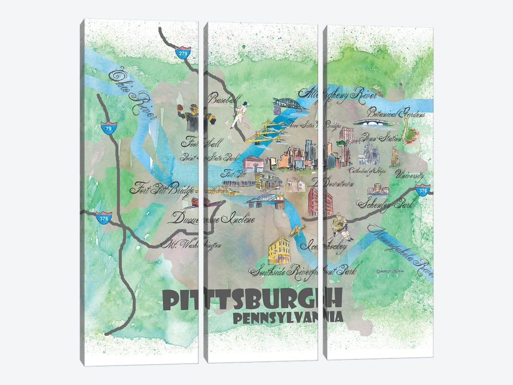 Pittsburgh, Pennsylvania Travel Poster by Markus & Martina Bleichner 3-piece Canvas Print