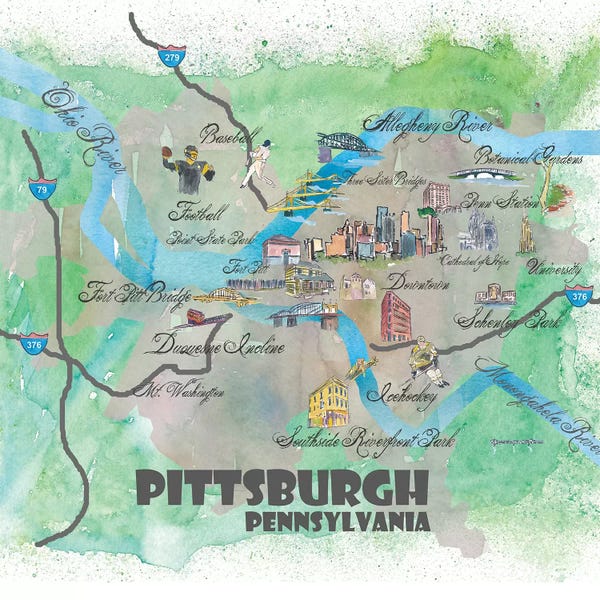 Kids Map Art: Pittsburgh, Pennsylvania Travel Poster by Markus & Martina Bleichner