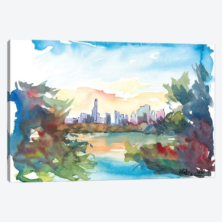 New York Skyline View From Central Park With Pond Canvas Print #MMB323} by Markus & Martina Bleichner Canvas Artwork