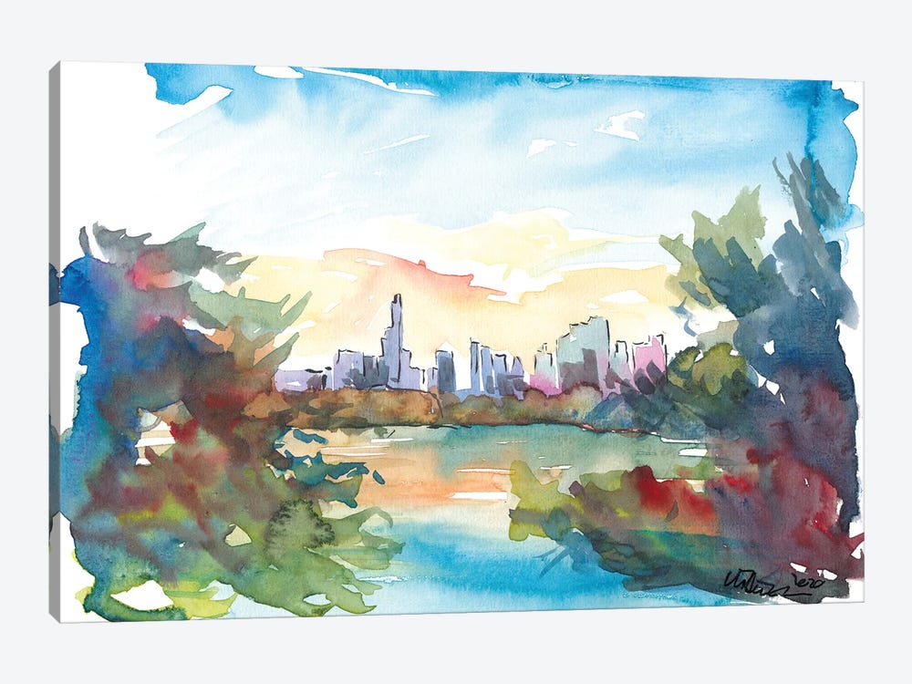 New York Skyline View From Central Park With Pond by Markus & Martina Bleichner 1-piece Canvas Wall Art