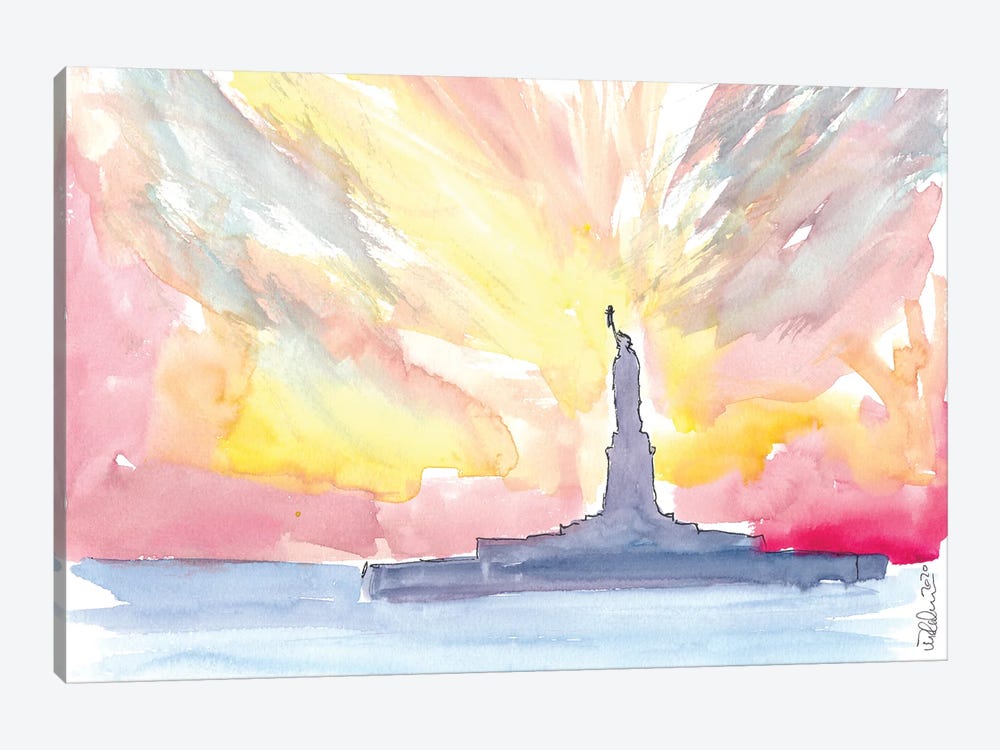 Statue Of Liberty At Sunset by Markus & Martina Bleichner 1-piece Canvas Print