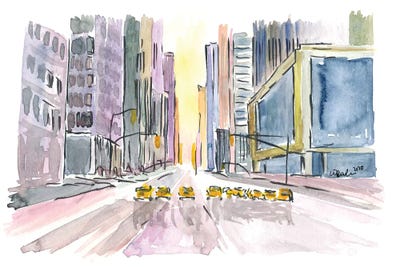 Street Canyon In Manhattan Nyc With Cabs by Markus & Martina Bleichner canvas print