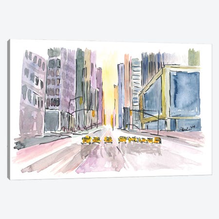 Street Canyon In Manhattan Nyc With Cabs Canvas Print #MMB325} by Markus & Martina Bleichner Canvas Art Print