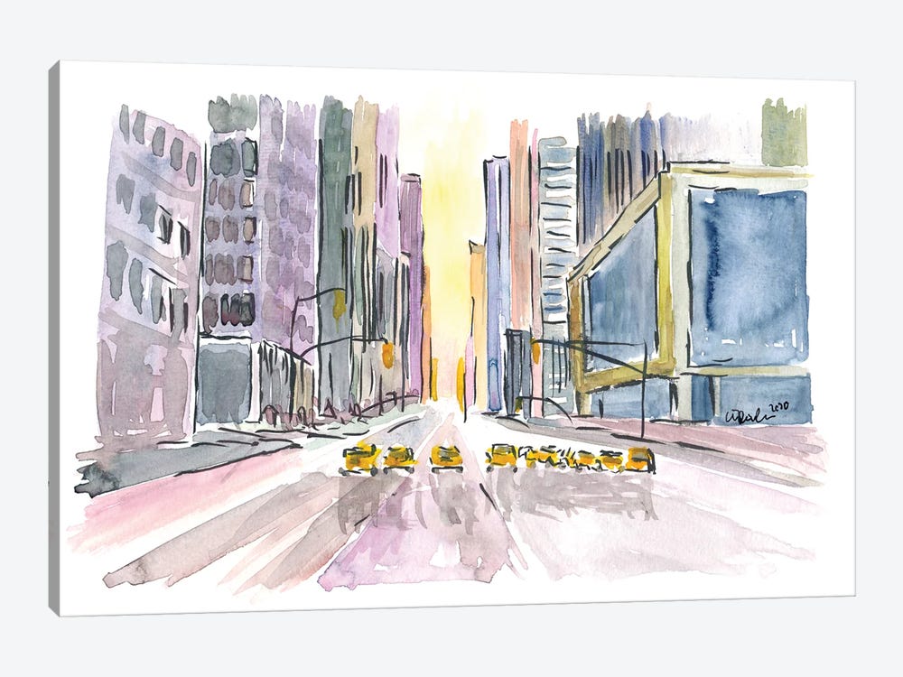 Street Canyon In Manhattan Nyc With Cabs by Markus & Martina Bleichner 1-piece Canvas Artwork