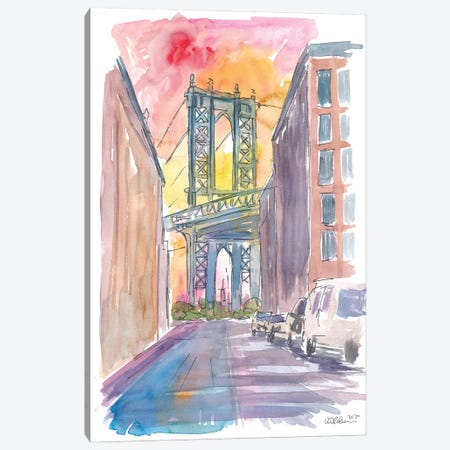 Very Special View To Manhattan Bridge New York At Sunset Canvas Print #MMB326} by Markus & Martina Bleichner Canvas Print