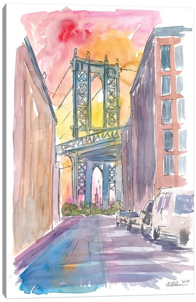 Very Special View To Manhattan Bridge New York At Sunset Canvas Art Print - Travel Journal
