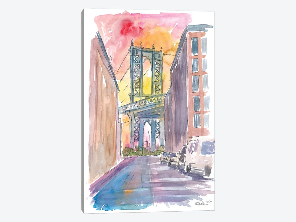 Very Special View To Manhattan Bridge New York At Sunset by Markus & Martina Bleichner 1-piece Canvas Art Print