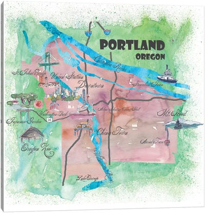 Portland, Oregon Travel Poster Canvas Art Print - Kids Map Art