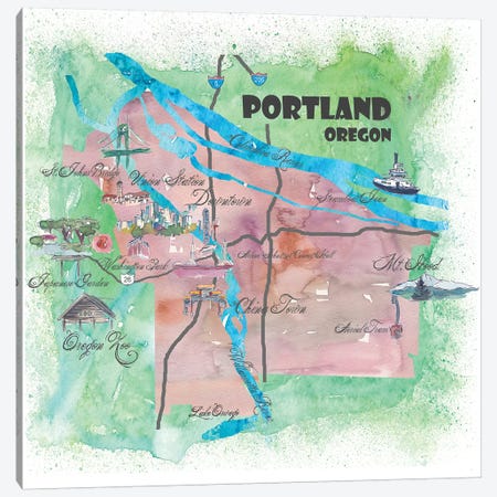 Portland, Oregon Travel Poster Canvas Print #MMB32} by Markus & Martina Bleichner Canvas Artwork