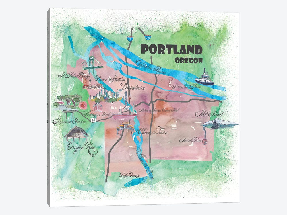 Portland, Oregon Travel Poster by Markus & Martina Bleichner 1-piece Canvas Wall Art