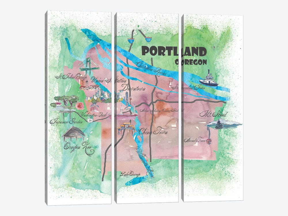 Portland, Oregon Travel Poster by Markus & Martina Bleichner 3-piece Canvas Artwork