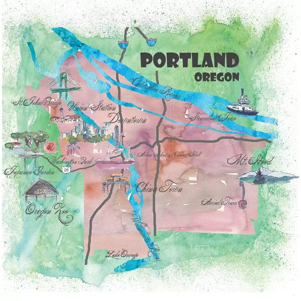 Kids Map Art: Portland, Oregon Travel Poster by Markus & Martina Bleichner