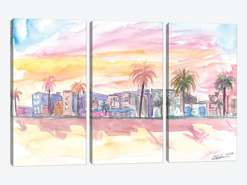 Venice Beach California Waterfront View At Sunset by Markus & Martina Bleichner 3-piece Canvas Wall Art