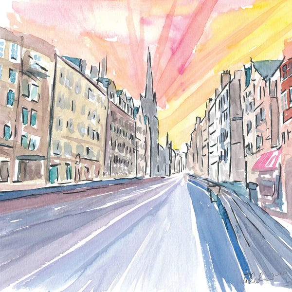 Markus & Martina Bleichner: Edinburgh Scotland Street Scene With Church by Markus & Martina Bleichner