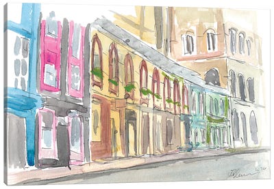 Edinburgh Scotland Street Scene With Shops Canvas Art Print - Scotland Art