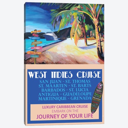 West Indies Cruise Retro Travel Poster Canvas Print #MMB335} by Markus & Martina Bleichner Canvas Art