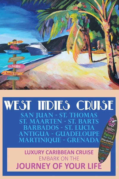 Cruise Ships: West Indies Cruise Retro Travel Poster by Markus & Martina Bleichner