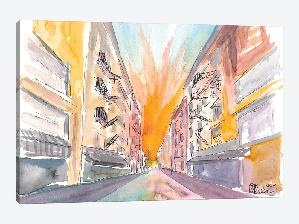 Manhattan Street Scene With Brick Buildings by Markus & Martina Bleichner 1-piece Canvas Print