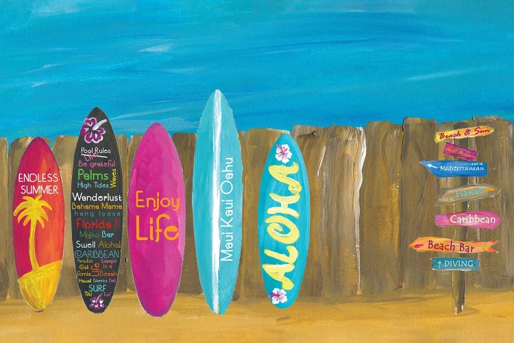 The Summer and Palms Surfboard Beach Wall