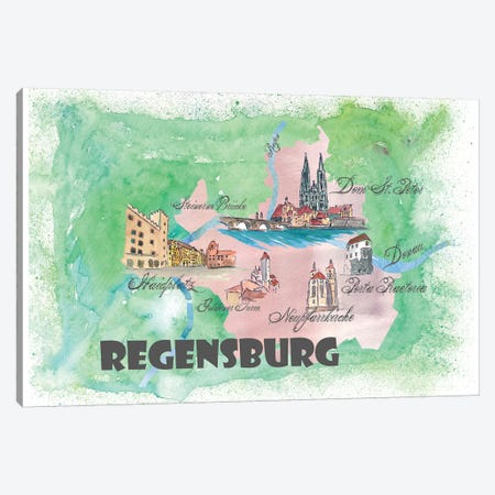 Regensburg, Germany Travel Poster Canvas Print #MMB33} by Markus & Martina Bleichner Canvas Artwork