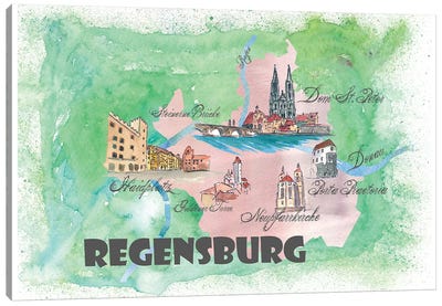 Regensburg, Germany Travel Poster Canvas Art Print