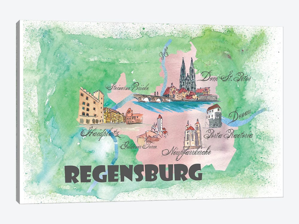 Regensburg, Germany Travel Poster by Markus & Martina Bleichner 1-piece Canvas Art Print