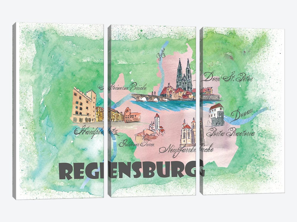 Regensburg, Germany Travel Poster by Markus & Martina Bleichner 3-piece Art Print