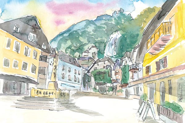 Hallstatt: Hallstatt Romantic Market Place with Mountain and Waterfall Sound by Markus & Martina Bleichner