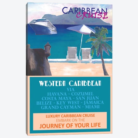 Western Caribbean Cruise Retro Travel Poster II Canvas Print #MMB341} by Markus & Martina Bleichner Canvas Art