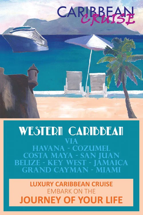 Western Caribbean Cruise Retro Travel Poster II