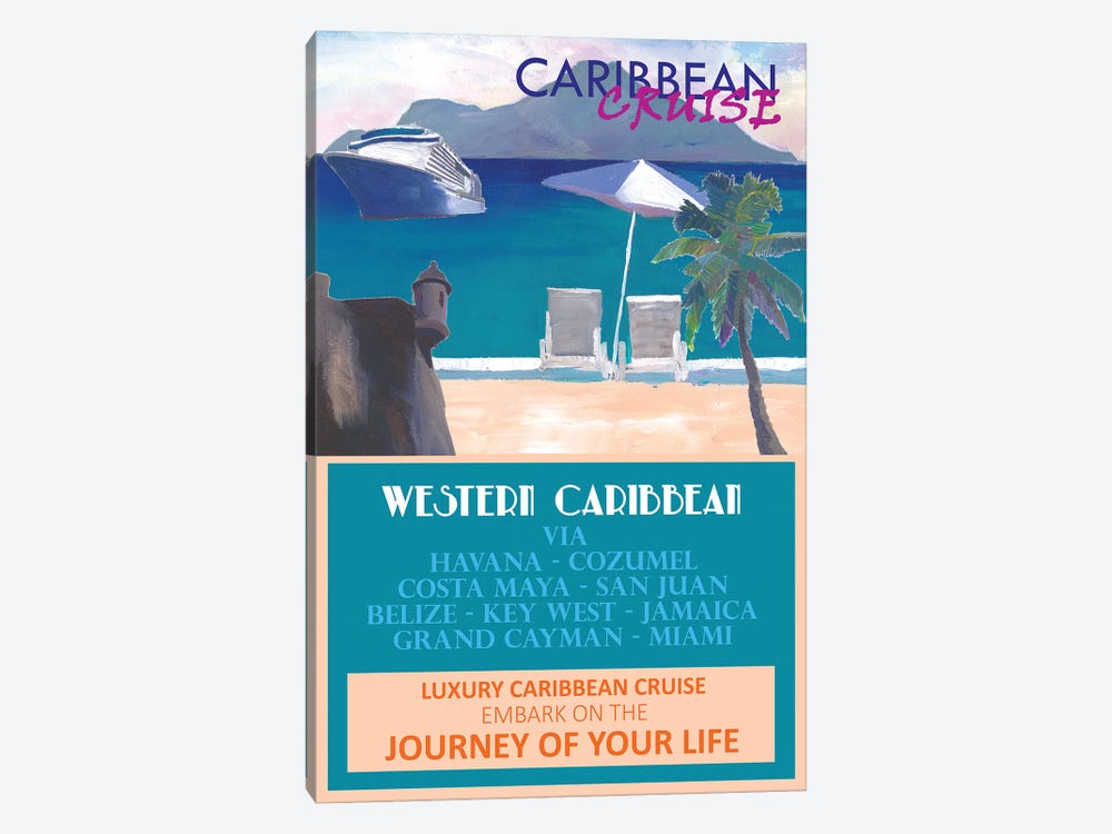 Western Caribbean Cruise Retro Travel Poster II by Markus & Martina Bleichner 1-piece Canvas Art