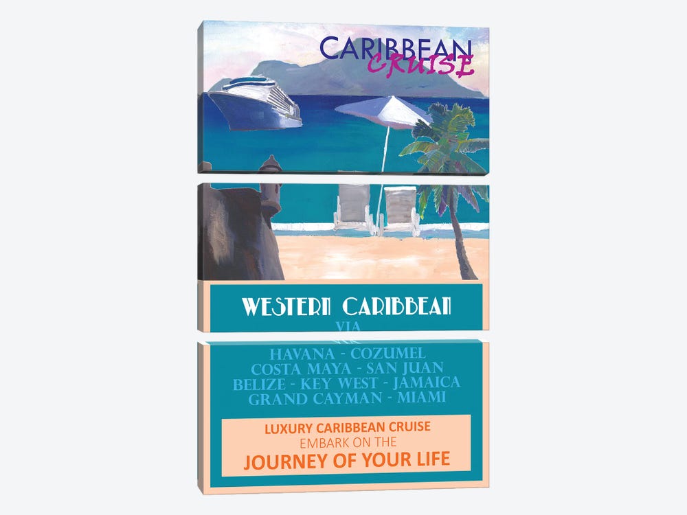 Western Caribbean Cruise Retro Travel Poster II by Markus & Martina Bleichner 3-piece Canvas Artwork