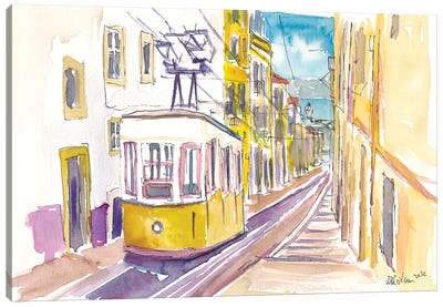 Lisbon Classical Unforgettable Yellow Tram Tour in Portugal Canvas Art Print - Train Art