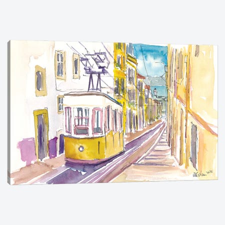 Lisbon Classical Unforgettable Yellow Tram Tour in Portugal Canvas Print #MMB343} by Markus & Martina Bleichner Canvas Wall Art