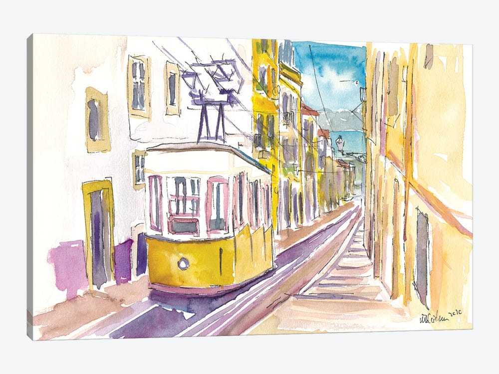 Lisbon Classical Unforgettable Yellow Tram Tour in Portugal by Markus & Martina Bleichner 1-piece Canvas Artwork