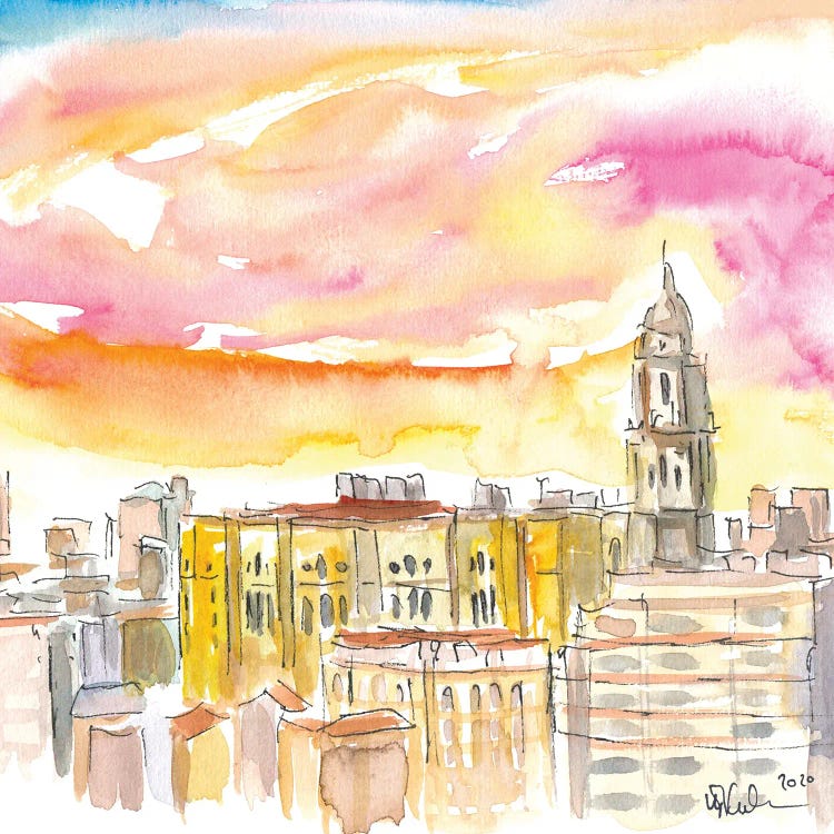 Malaga Cathedral And Mediterranean Cityscape