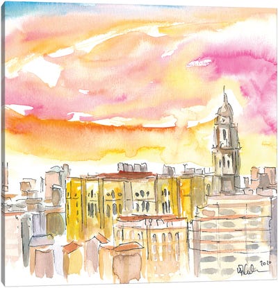 Malaga Cathedral And Mediterranean Cityscape Canvas Art Print