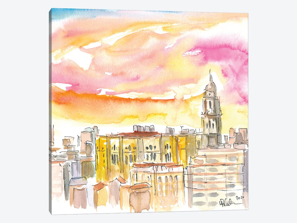 Malaga Cathedral And Mediterranean Cityscape by Markus & Martina Bleichner 1-piece Canvas Art Print