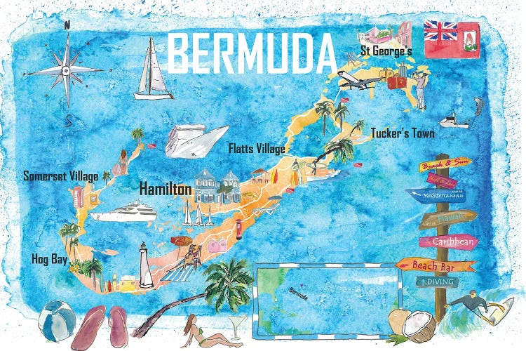 Bermuda Island Travel Poster Favorite Tourist Map Highlights by Markus & Martina Bleichner wall art
